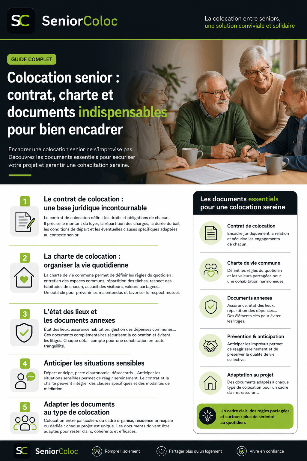 Colocation senior : contrat, charte et documents indispensables pour encadrer une cohabitation sereine
